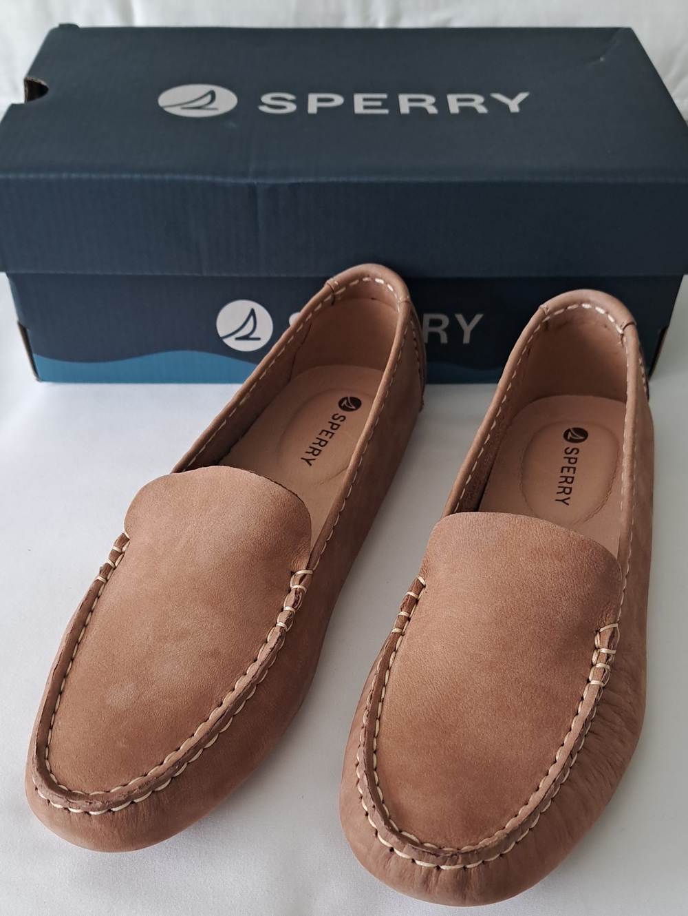 NEW Sperry Womens Port Driving Moc Tan Suede Loafers